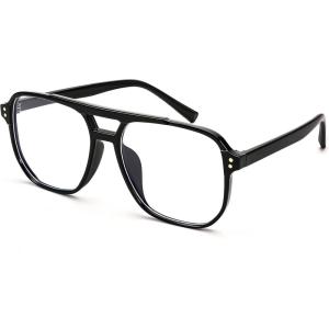 FEISEDY Blue Light Blocking Glasses Fake Nerd Clear Square Computer Lightweight Pilot Glasses Frame Oversized B2866(Black Frame)