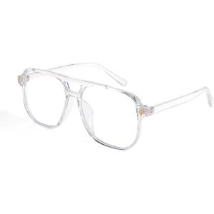 FEISEDY Blue Light Blocking Glasses Fake Nerd Clear Square Computer Lightweight Pilot Glasses Frame Oversized B2866(Transparent Frame)