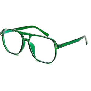 FEISEDY Blue Light Blocking Glasses Fake Nerd Clear Square Computer Lightweight Pilot Glasses Frame Oversized B2866(Transparent Green)