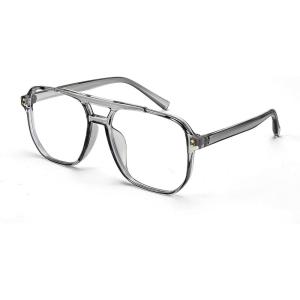 FEISEDY Blue Light Blocking Glasses Fake Nerd Clear Square Computer Lightweight Pilot Glasses Frame Oversized B2866(Transparent Grey Frame)