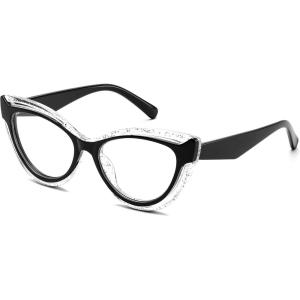 FEISEDY Blue Light Blocking Glasses Women Vintage Cat Eye Frame Anti Fatigue B0169(Transparent Black)
