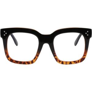 FEISEDY Blue Light Blocking Reading Glasses Oversized Readers Designer Luxury Square Eyewear Frame B2695FR(Black Gradient Leopard Frame)