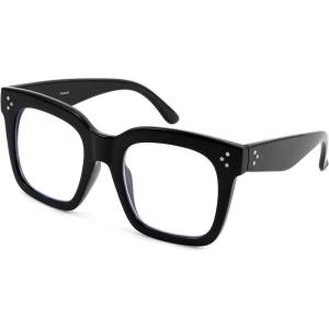 FEISEDY Blue Light Blocking Reading Glasses Oversized Readers Designer Luxury Square Eyewear Frame B2695FR(Bright Black Frame)