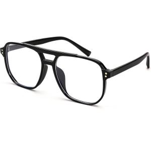 FEISEDY Blue Light Reading Glasses for Woman Men, Fashion Square Pilot Computer Glasses, Anti Eyestrain Glare Readers B0318(Black)