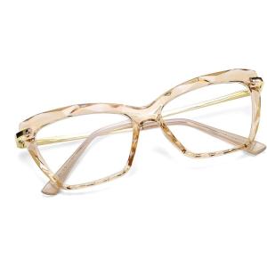 FEISEDY Cat Eye Glasses Frame Clear Lenses Lightweight Eyewear for Women B2440(Champagne)