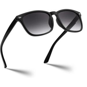 FEISEDY Classic Bifocal Reader Sunglasses for Women Men Square Blue Light Reading Glasses B0231(Black Frame-gradient Gray Lens)