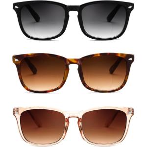 FEISEDY Classic Bifocal Reader Sunglasses for Women Men Square Blue Light Reading Glasses B0231(Black+tea+tortoise)