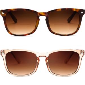 FEISEDY Classic Bifocal Reader Sunglasses for Women Men Square Blue Light Reading Glasses B0231(Tortoise+tea)