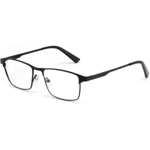 FEISEDY Classic Blue Light Reading Glasses Men,Metal Frame Readers with Spring Hinge, Anti Glare Eyeglasses for Reading B0337(Black)