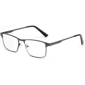 FEISEDY Classic Blue Light Reading Glasses Men,Metal Frame Readers with Spring Hinge, Anti Glare Eyeglasses for Reading B0337(Gun Grey)