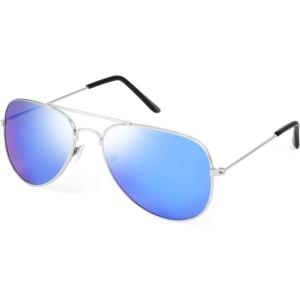 FEISEDY Classic Kids Sunglasses for Boys Girls Pilot Sunglasses Reflective Metal Frame Baby Age 3-16 B2786(Silver Frame & Blue Mirrored Lens)
