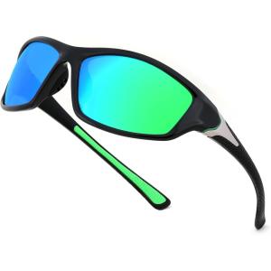 FEISEDY Classic Men Polarized Sports Sunglasses Night Driving Yellow Lenses Cycling Fishing Driving Glasses B2674(Black Frame/Green Mirrored Lens)