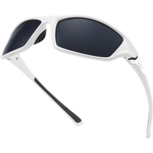 FEISEDY Classic Men Polarized Sports Sunglasses Night Driving Yellow Lenses Cycling Fishing Driving Glasses B2674(White Frame/Grey Lens)