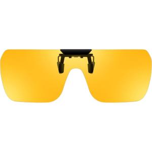 FEISEDY Clip-on Flip Up Rimless One Piece Sunglasses for Glasses TAC Lenses B0345(Yellow Night Vision)