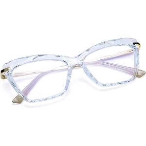 FEISEDY Crystal Cat Eye Glasses Frame Blue Light Blocking Computer Eyewear B2500(Blue Crystal)
