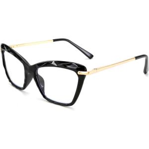 FEISEDY Crystal Cat Eye Reading Glasses Blue Light Blocking Reader Anti Eyestrain Glasses B2596 Champagne 2.00x(Black)