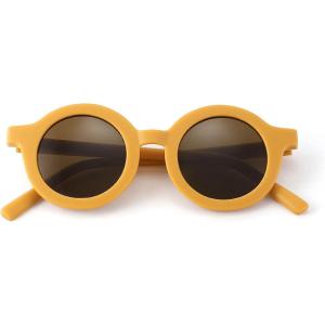 FEISEDY Cute Round Sunglasses for Kids Girls Boys Babies UV400 Protection Pecfect for Outdoor Activities or Gifts B2788(001 Yellow Frame & Tea Lens)