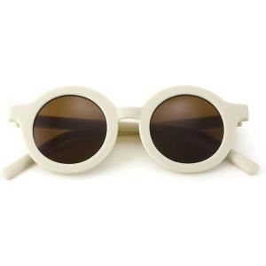 FEISEDY Cute Round Sunglasses for Kids Girls Boys Babies UV400 Protection Pecfect for Outdoor Activities or Gifts B2788(005 White Frame & Tea Lens)