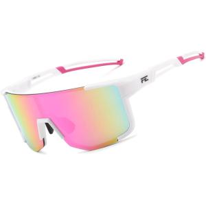 FEISEDY Cycling Glasses Sports Sunglasses for Men Women, Lightweight TR90 Frame UV400 MTB Running Fishing Baseball B0224(White Frame Pink Mirrored Lens)