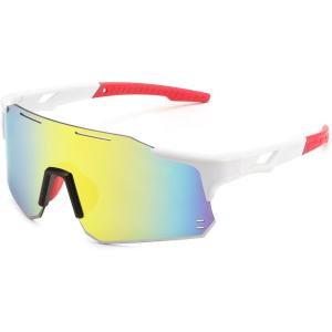 FEISEDY Cycling Glasses Sports Sunglasses for Men Women, Youth Kids Baseball Softball Running Sunglasses B0223(White Frame Red Mirrored Lens)