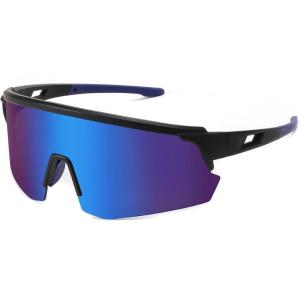 FEISEDY Cycling Sunglasses for Men Women, Sports Glasses for Youth Running Baseball Shades UV400 Protection B0108(Black Frame & Blue Mirror Lens)