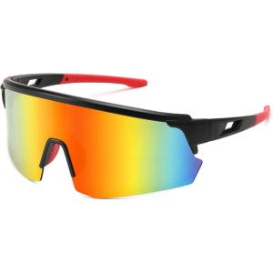 FEISEDY Cycling Sunglasses for Men Women, Sports Glasses for Youth Running Baseball Shades UV400 Protection B0108(Black Frame & Red Mirror Lens)