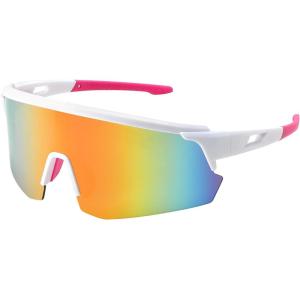 FEISEDY Cycling Sunglasses for Men Women, Sports Glasses for Youth Running Baseball Shades UV400 Protection B0108(White Frame & Orange Mirror Lens)