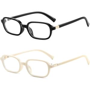 FEISEDY Fashion Rectangular Blue Light Glasses for Women Retro Small Frames Vintage Trendy 90s Square Eyeglasses B0255(Black and Beige)