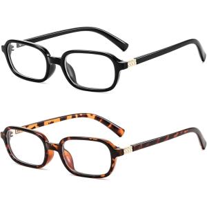 FEISEDY Fashion Rectangular Blue Light Glasses for Women Retro Small Frames Vintage Trendy 90s Square Eyeglasses B0255(Black and Tortoise)