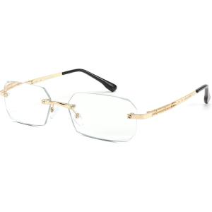 FEISEDY Fashion Rimless Reading Glasses Blue Light Blocking Metal Anti Glare Digital Eyestrain Reader B2983(Golden)
