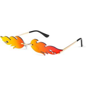 FEISEDY Fire Flame Sunglasses for Women Mirror Rimless Fire Shaped Novelty Sunglasses B2839(001 Red Mirrored Lens)