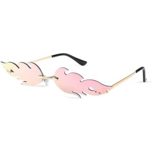 FEISEDY Fire Flame Sunglasses for Women Mirror Rimless Fire Shaped Novelty Sunglasses B2839(002 Pink Mirrored Lens)