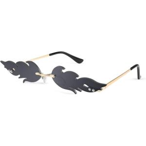 FEISEDY Fire Flame Sunglasses for Women Mirror Rimless Fire Shaped Novelty Sunglasses B2839(005 Grey Lens Flame)