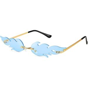 FEISEDY Fire Flame Sunglasses for Women Mirror Rimless Fire Shaped Novelty Sunglasses B2839(007 Light Blue Lens)