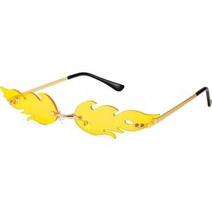 FEISEDY Fire Flame Sunglasses for Women Mirror Rimless Fire Shaped Novelty Sunglasses B2839(008 Light Yellow Lens)