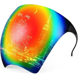FEISEDY Full Cover Face Visor Protective Glasses Mirror Shield Sunglasses Anti Fog B2781(003 Black Red Rainbow Mirror)
