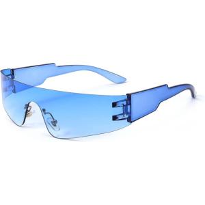 FEISEDY Futuristic Visor Punk Sunglasses Rimless One Piece Goggles Miorred Shades Women Men B2927(Gradient Blue Mirrored)
