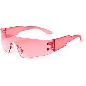 FEISEDY Futuristic Visor Punk Sunglasses Rimless One Piece Goggles Miorred Shades Women Men B2927(Gradient Pink Mirrored)
