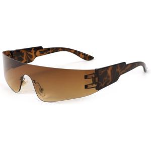 FEISEDY Futuristic Visor Punk Sunglasses Rimless One Piece Goggles Miorred Shades Women Men B2927(Gradient Yellow Mirrored)
