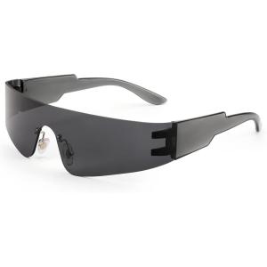 FEISEDY Futuristic Visor Punk Sunglasses Rimless One Piece Goggles Miorred Shades Women Men B2927(Grey Mirrored)