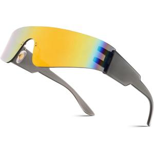 FEISEDY Futuristic Visor Punk Sunglasses Rimless One Piece Goggles Miorred Shades Women Men B2927(Red Mirrored)