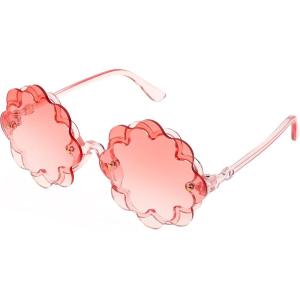 FEISEDY Girls Cute Flower Sunglasses Kids Round Toddler Baby Gglasses Colorful for Birthday Party （Age 1-8） B2319(Pastel Pinks)