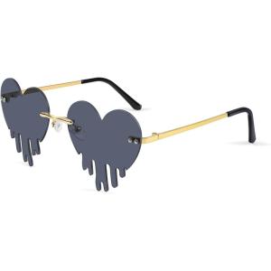 FEISEDY Heart Sunglasses for Women Men Rimless Irregular Heart Shaped Metal Frame Party Halloween Colorful Glasses B4058(Black)