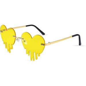 FEISEDY Heart Sunglasses for Women Men Rimless Irregular Heart Shaped Metal Frame Party Halloween Colorful Glasses B4058(Yellow)