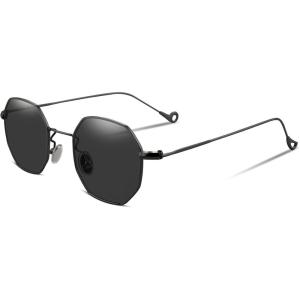 FEISEDY Hipster Small Polygon Women Men Sunglasses Delicate Metal Frame B2254(Black Frame Grey Lens)
