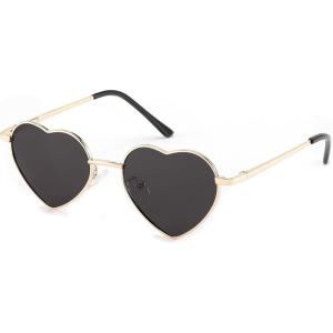 FEISEDY Kids Polarized Heart Sunglasses for Girls & Boys, Sweet Lovely Metal Frame UV400 Protection for Age 5-10 B2851(002 Gold Frame/Gray Lens/Gold Temples)