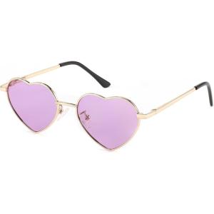 FEISEDY Kids Polarized Heart Sunglasses for Girls & Boys, Sweet Lovely Metal Frame UV400 Protection for Age 5-10 B2851(010gold Frame/Purple Lens/Gold Temples)