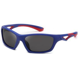 FEISEDY Kids Polarized Sunglasses TR90 Sports Cycling Glasses UV400 for Boys Girls Age 3-10 B0160(Blue Frame Grey Lens)