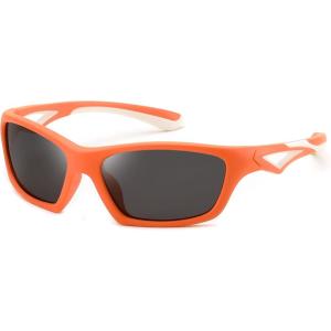 FEISEDY Kids Polarized Sunglasses TR90 Sports Cycling Glasses UV400 for Boys Girls Age 3-10 B0160(Orange Frame Grey Lens)
