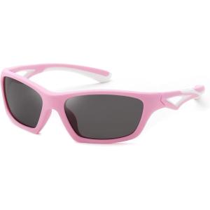 FEISEDY Kids Polarized Sunglasses TR90 Sports Cycling Glasses UV400 for Boys Girls Age 3-10 B0160(Pink Frame Grey Lens)